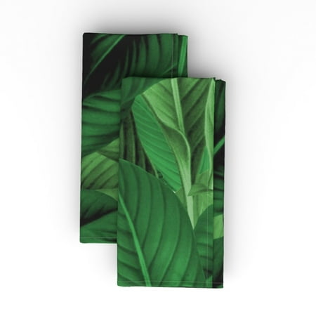 

Cotton Sateen Dinner Napkins (Set of 2) - Palm Jungle Green Island Botanical Leaves Tropical Classic Paradise Emerald Banana Leaf Print Cloth Dinner Napkins by Spoonflower