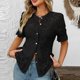thumbnail image 5 of Karight Lace Blouses for Women Sheer Lace Short Sleeve Top Crew Neck Button Down Shirts Casual Puff Sleeve Dressy Shirt, 5 of 7