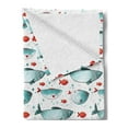 thumbnail image 2 of Fish Soft Flannel Fleece Blanket, Subaquatic Animal Pattern on Dotted Background Ocean Inhabitants with Scales, Cozy Plush for Indoor and Outdoor Use, 50" x 70", Orange and Pale Blue, by Ambesonne, 2 of 5