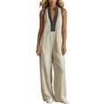 thumbnail image 3 of VBVC Women's Sleeveless V-Neck Wide Leg Jumpsuit, Summer Zipper Palazzo Pants For Women, Ladies' Stand Collar Boho One Piece Outfit with Pockets,Beige,S-2XL, 3 of 6