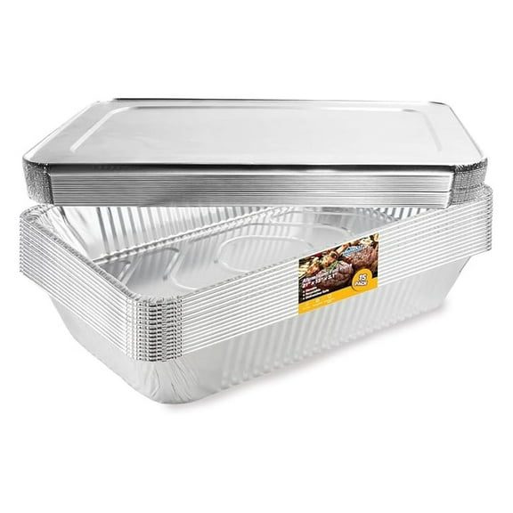 Large Aluminum Pans With Lids Disposable Full Heavy Duty Roasting, Broiling, Baking, Catering Pans 21x13x3 (15, Full-Size w/Lids)