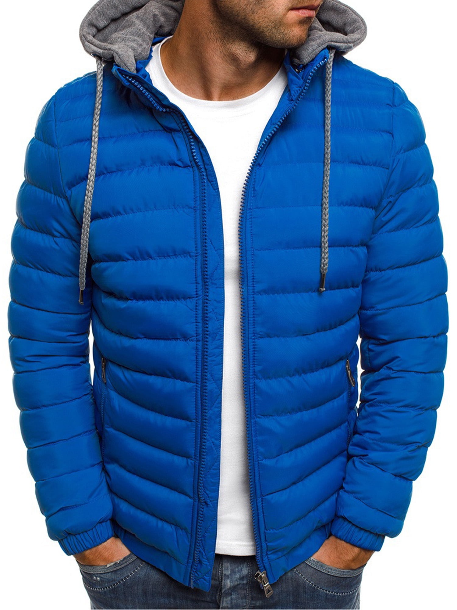 Mens Down Jacket Casual Autumn Winter Warm Long Sleeve Zipper Fleece Coat Windproof Windbreaker Raincoat Jackets