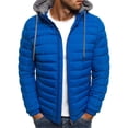 thumbnail image 1 of Cindysus Mens Short Long Sleeve Puffer Jacket Men Casual Down Coats Hooded Neck Outdoor Drawstring Warm Outwear Royal Blue XL, 1 of 2