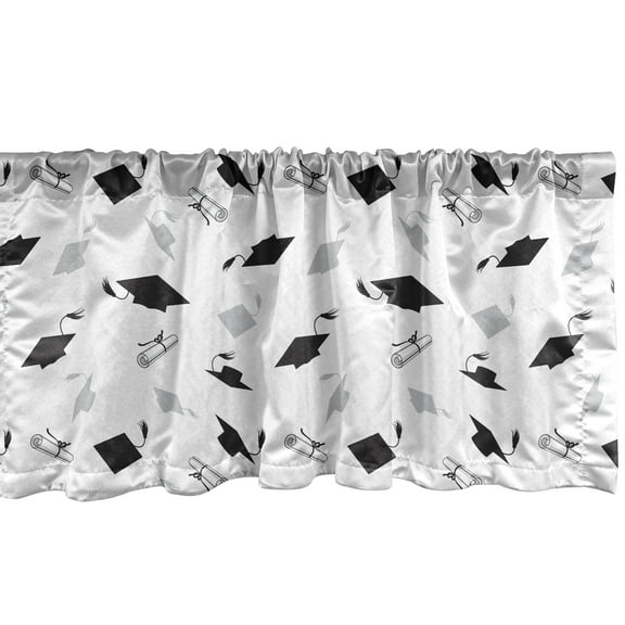 Ambesonne Graduation Window Valance, Cap and Diploma Patterns, 54" X 12", Pale Grey White