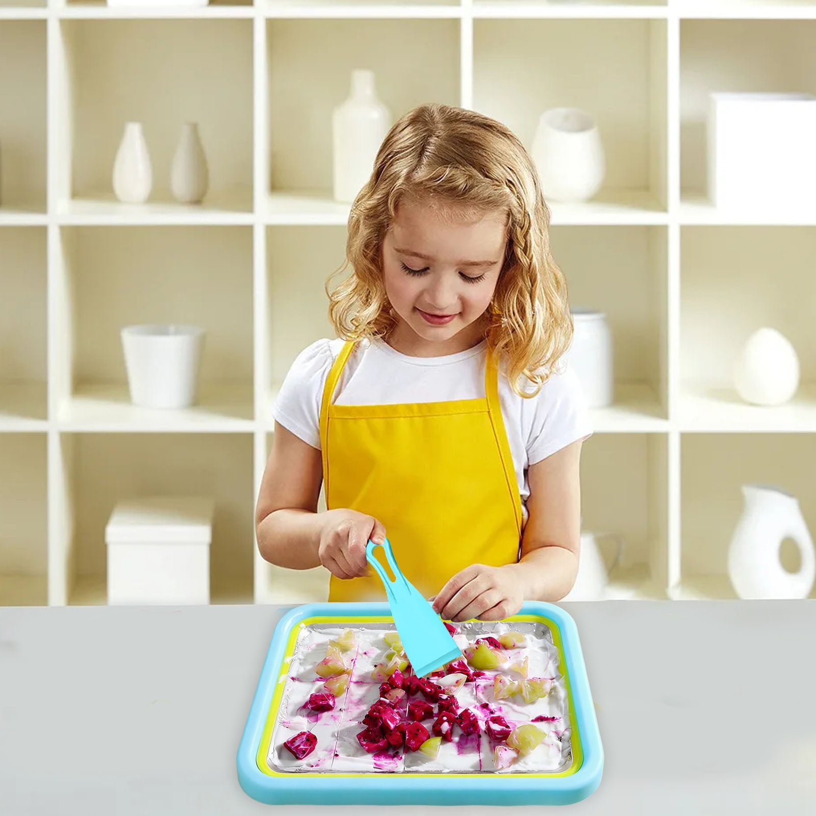 Rolled Ice Cream Maker - Freeze Plate with 2 Scrapers for Home Dessert Lovers and Party