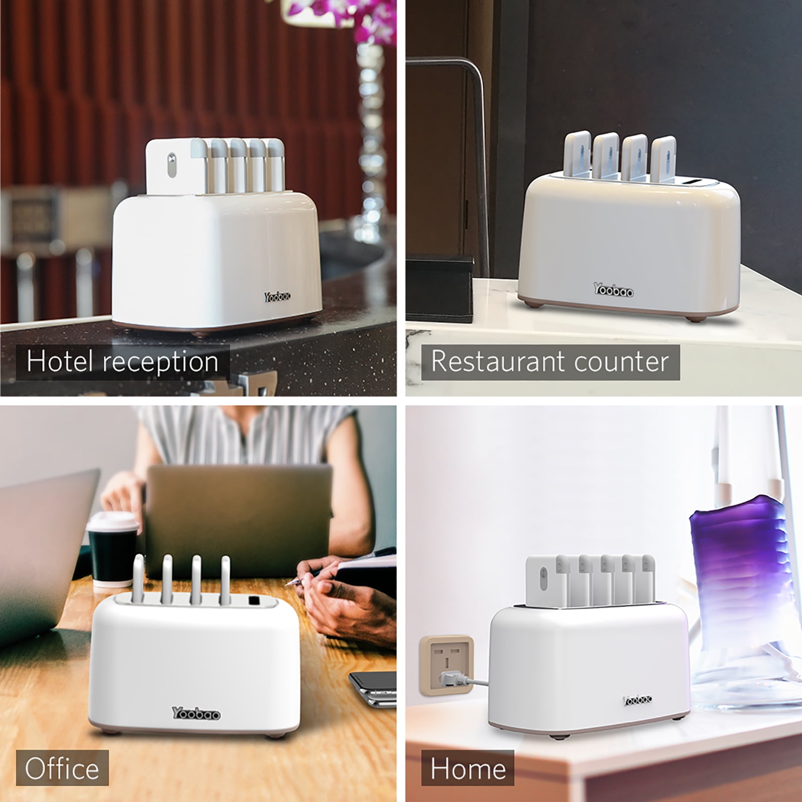 Yoobao Wireless Charging Station with 5PCS Power Bank, 10000mAh Portable Charger with Built in Cable Compatible with iphone/Samsung/Android for Home, Office, Bar, Restaurant (White)