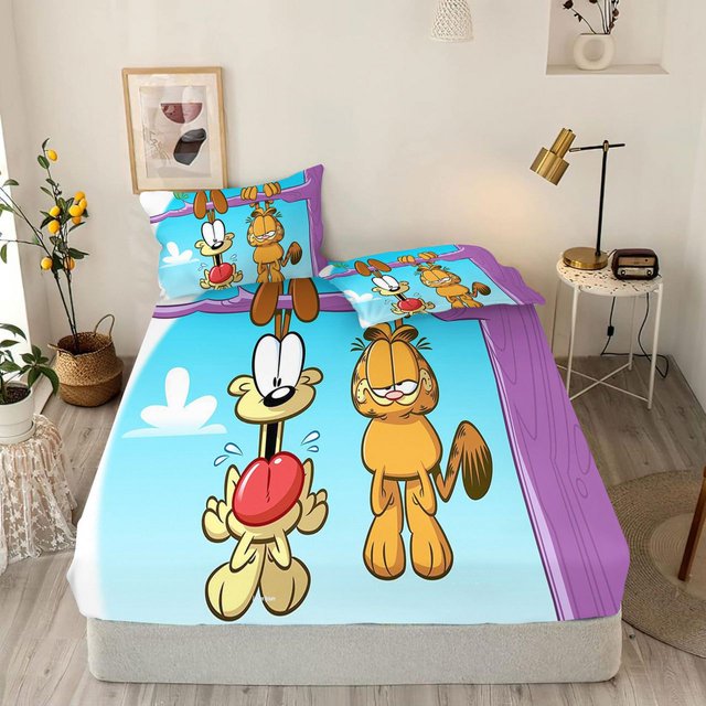 Garfield Drap-Housse Chat Enfants Draps en Polyester Couverture Dessin Animé Élastique Mignon Rêve Impression Numérique Literie