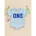 thumbnail image 2 of Argulvti Infant Baby Girls Boys Birthday Romper Cotton Short Sleeve Crewneck Letter Embroidery Leisure Jumpsuit, 2 of 7