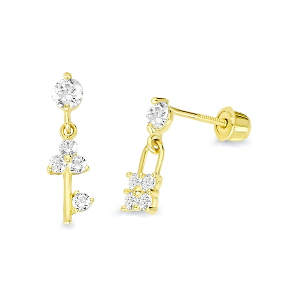 Wellingsale 14K Yellow Gold Polished Key & Lock Stud Earrings With Screw Back