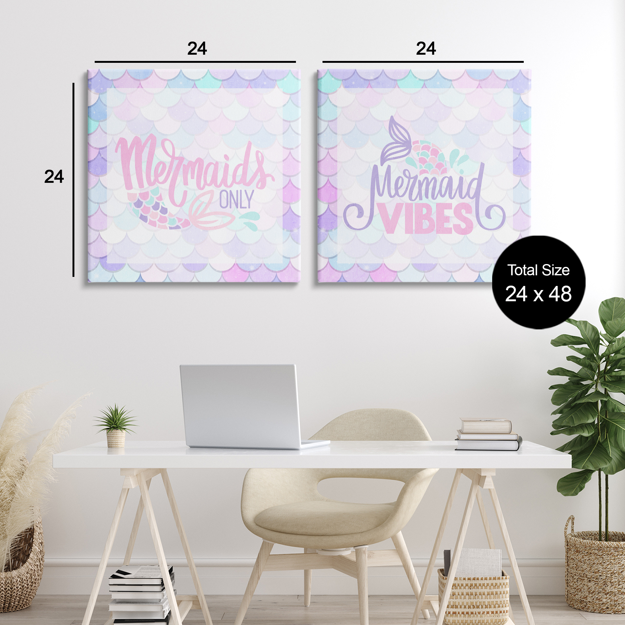 Dreamy Mermaid Phrases with Scales 2 Piece Canvas Wall Art Set, design by Kim Allen
