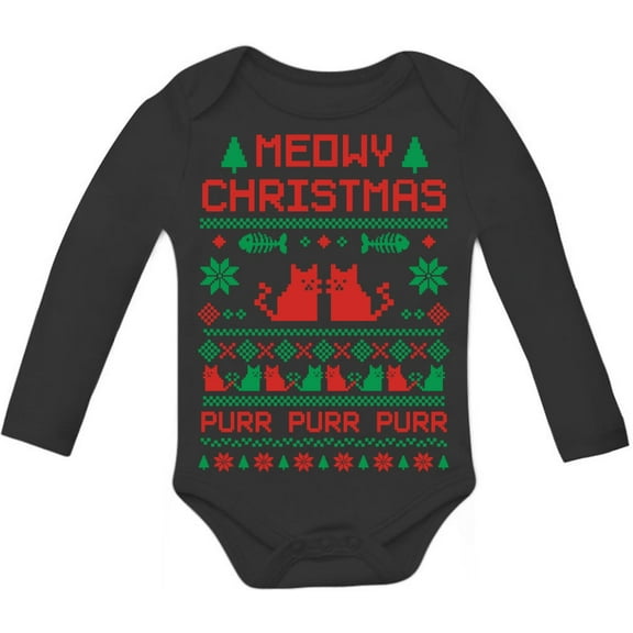 Tstars Boys Unisex Christmas Shirts Gift Meeowee Christmas Ugly Sweater Cute Kids Funny Humor Family Holiday Shirts Xmas Party Christmas Gifts for Boy Infant Baby Long Sleeve Bodysuit