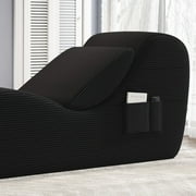 Yoga Curve Chair, Corduroy Yoga Chaise Lounge Chair for Adults, With Lumbar Pillow, Side Pocket, Ottoman, Modern Yoga Couch for Stretching and Relaxation, Black