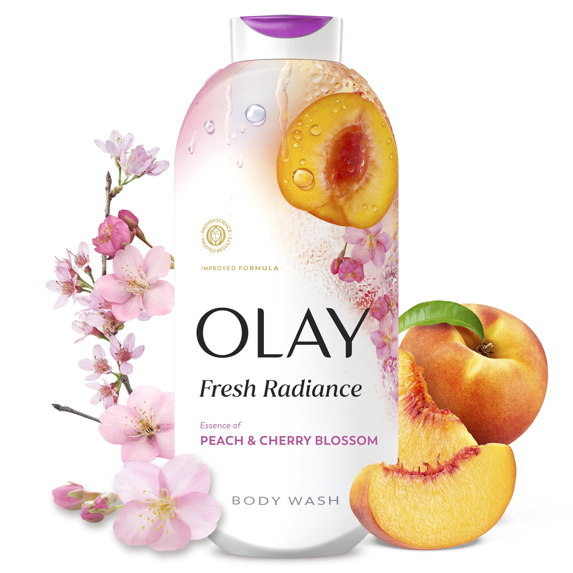 Olay Fresh Radiance Body Wash with Essence of Peach and Cherry Blossom, Vitamin B3 and Antioxidant Blend, 22 fl oz