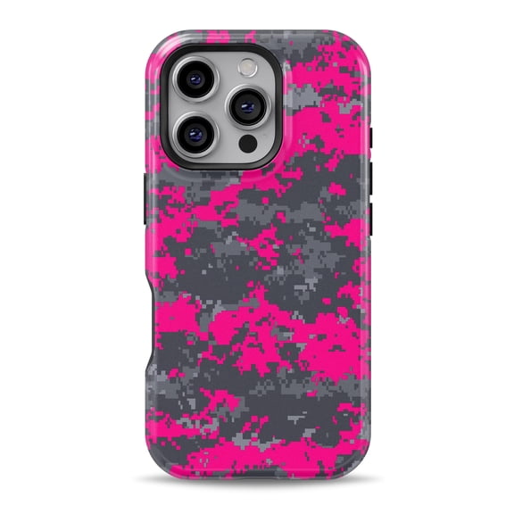 DesignSkinz Scratch-Resistant Hard Slim Case Compatible with iPhone 15 Plus (Compatible with MagSafe) - Bright Pink V2 and Gray Digital Camouflage