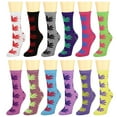 thumbnail image 2 of 12 Pairs Women's Crew Socks Fancy Novelty Designed Size 9-11 Multicolor Assorted Leaf, 2 of 2