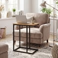 thumbnail image 4 of Gymax 2PCS C-shaped End Table w/Adjustable Foot Pads Small Snack Table for Bedroom Gray Oak, 4 of 10