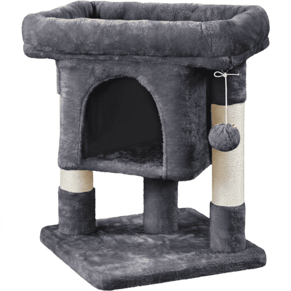 Cat Tree for Large Cats, Extra Wide Plush Perch, Sturdy Scratching Posts with Sisal, Cozy Condo for Kittens and Adult Cats, Play and Nap, Gray