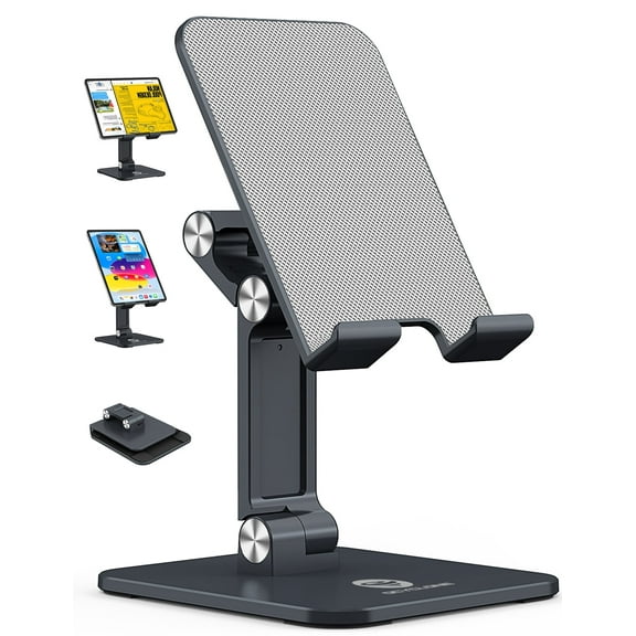 Ocyclone Tablet Stand, iPad Stand Holder for Desk, Foldable iPad Pro Holder Portable Monitor Stand, Travel Home Office Desk Accessories Compatible with 4-15.6" Kindle iPad Tab iPhone - Black
