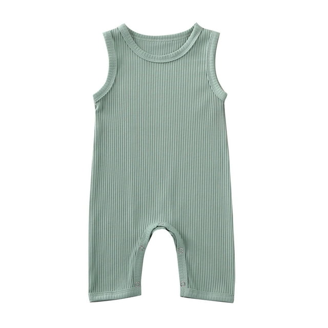 Barboteuse Couleur Unie pour Bébé, Sans Manches Col Rond en Tissu Côtelé une Pièce