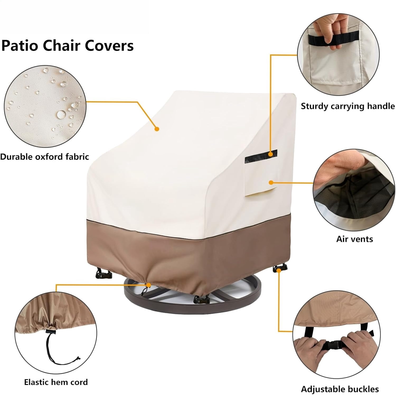 2-Pack Waterproof Swivel Patio Chair Covers - 33"Wx35"Dx36"H, Beige Patio Furniture Covers