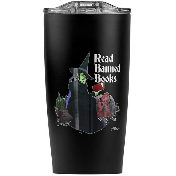 Read Banned Books Witch And Monkey Stainless Steel 20 oz Travel Tumbler, Vacuum Insulated & Double Wall with Leakproof Sliding Lid | Great for Coffee/Hot Drinks and Cold Beverages