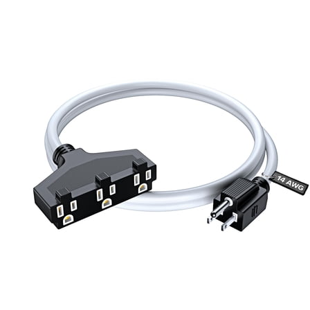 Extension Cord 1 Foot, SJTW Extension Cord with Multiple Outlets, 14 Gauge (White) ETL Listed