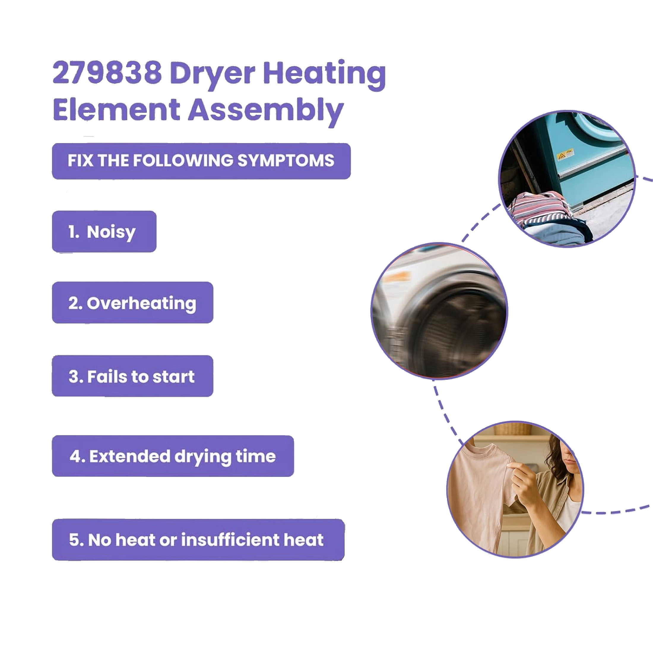 279838 Dryer Heating Element for Whirlpool Maytag Centennial Dryer Parts Kenmore 70 80 Series Model 110 Amana 3403585 NED4655EW1 W10724237 8565582 Dryer Heating Element