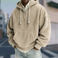 thumbnail image 2 of Men’s Corduroy Hooded Pullover with Half Zip Front and Kangaroo Pocket Loose Fit Casual Sweatshirt Top Khaki 2XL, 2 of 4