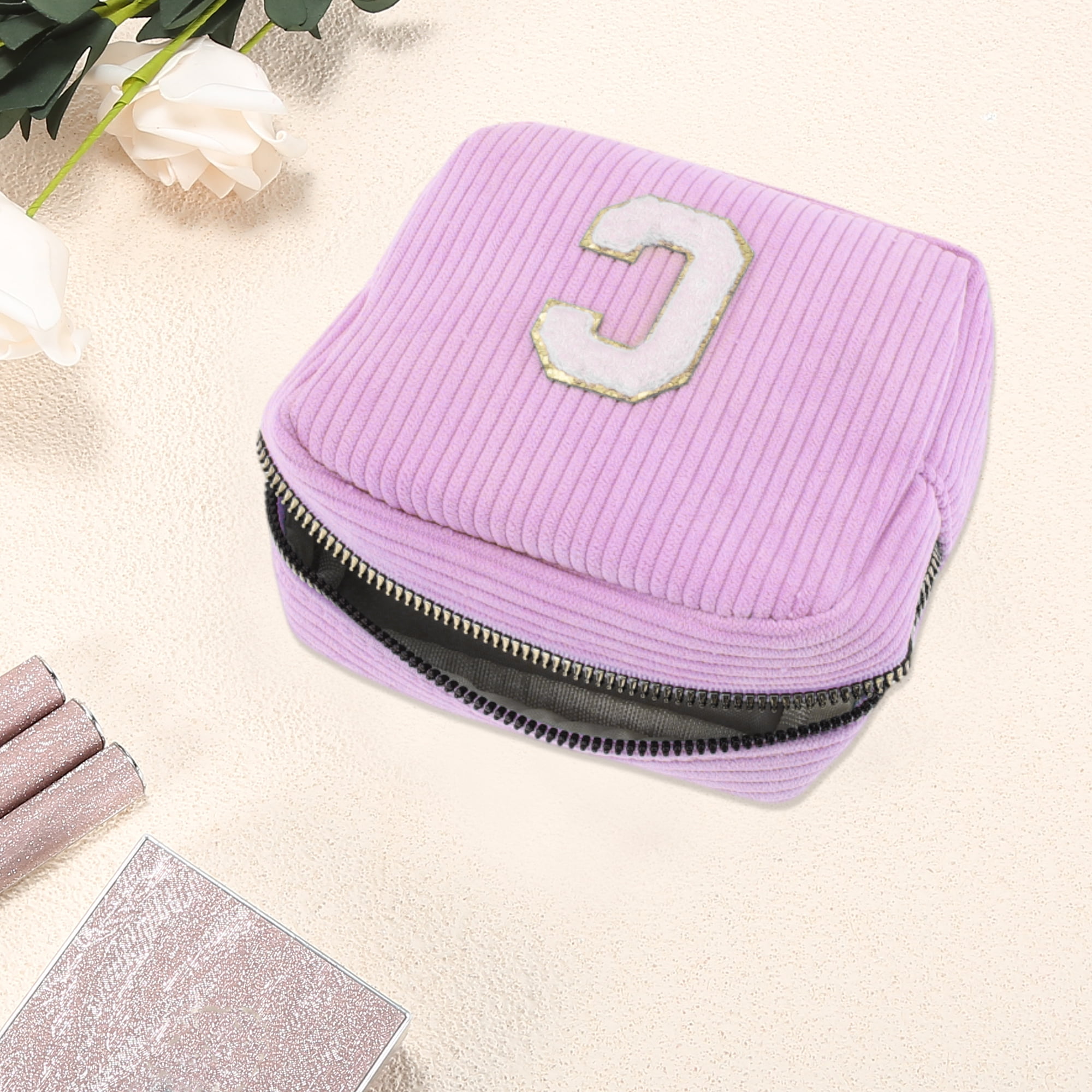 Unique Bargains 1 Pc Letter C Pattern Makeup Bag for Travel and Everyday Use Pink Purple