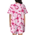 thumbnail image 3 of Bingfone Breast Cancer Ribbons Awareness Print Pajamas Sets for Women Soft Short-Sleeved Pjs with Lounge Shorts Two Piece Sleepwear, 3 of 8