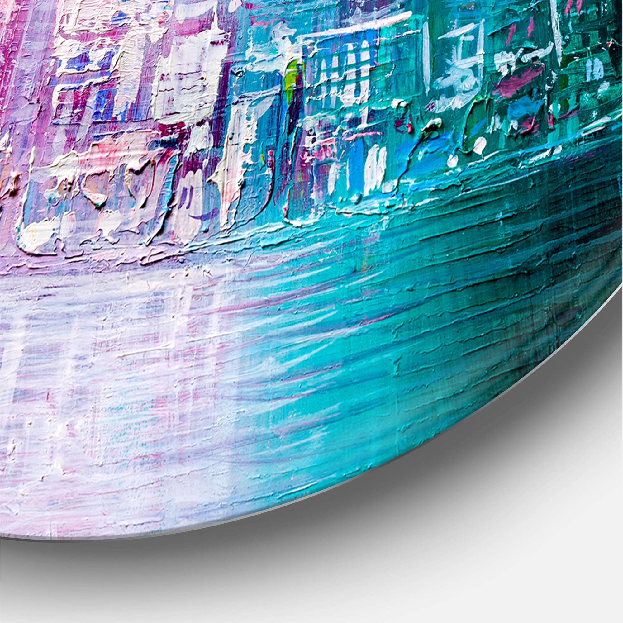 Designart 'Abstract Style Cityscape Panorama Skyscrapers II' Modern Circle Metal Wall Art 11x11 - Disc of 11