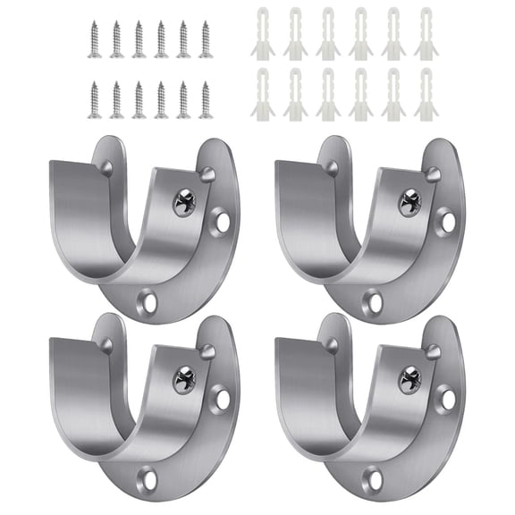 4 Packs Stainless Steel Wardrobe Bracket U-Shaped Rod Socket Flange 1-1/4" Diameter Heavy Duty Closet Rod Brackets End Supports for Closet Rod with Screws (Silver)