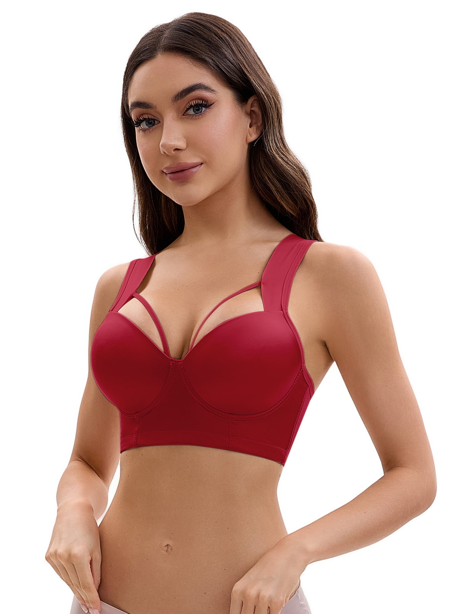 Unique Bargains Women's Push Up Adjustable Wide Straps Bras C 38 Wine Red
