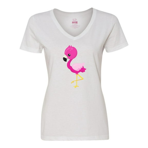 Inktastic Little Flamingo, Baby Flamingo, Pink Flamingo Women's V-Neck T-Shirt