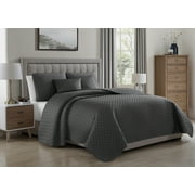 Cozy Beddings Francesco 3-Piece Matte Satin Quilted Coverlet, Charcoal Grey, King