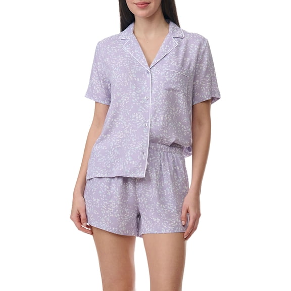Splendid Womens Notch Collar Woven Boxer Pajama Set Style-RLD0243