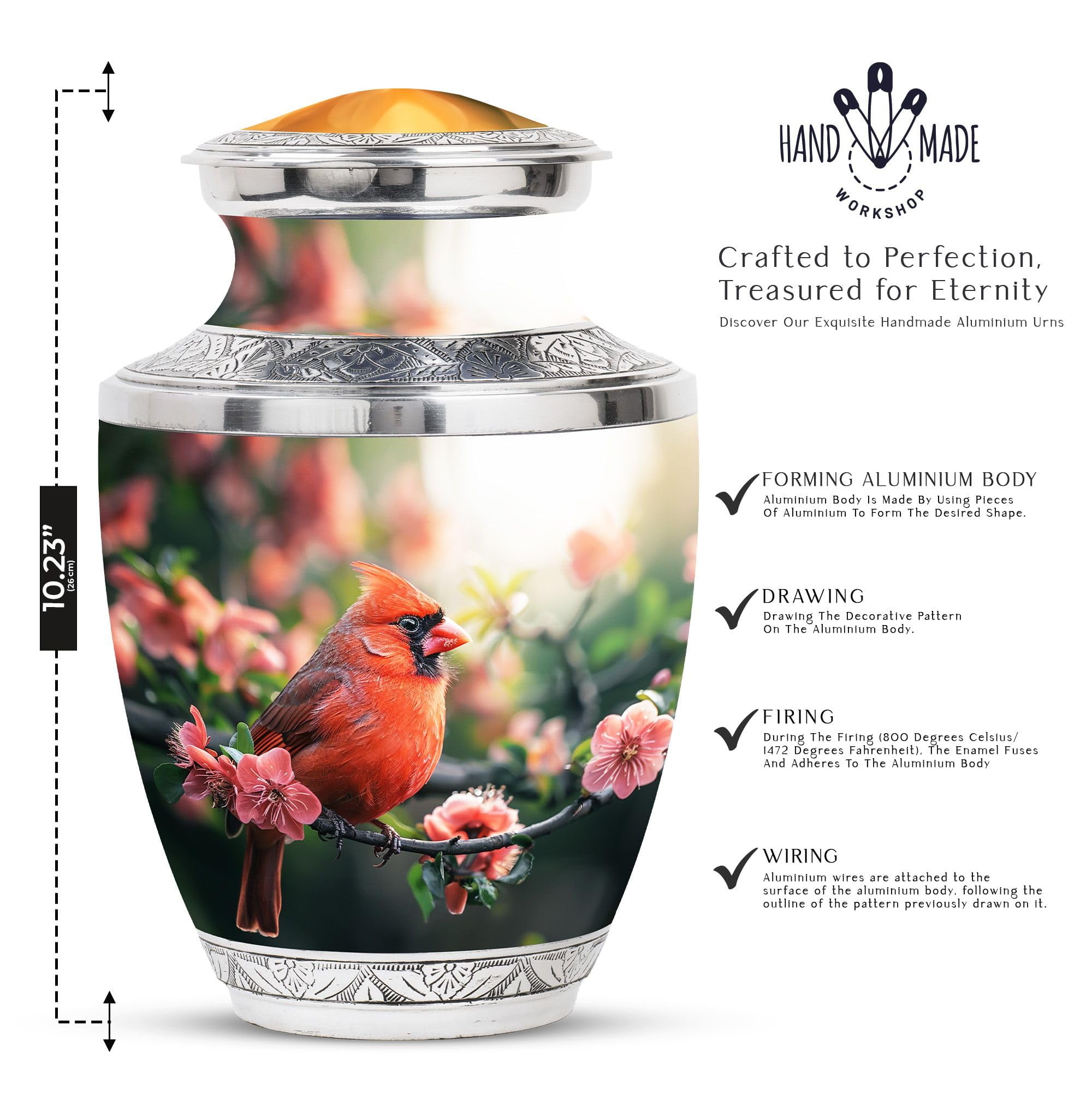 SUBSH Cardinal Bird Urn - Cremation Urns for Women - Urn for Ashes for Women - Funeral Urns for Adult Ashes Women - Ash Holders for Human Ashes (10 inch Pack of 1)
