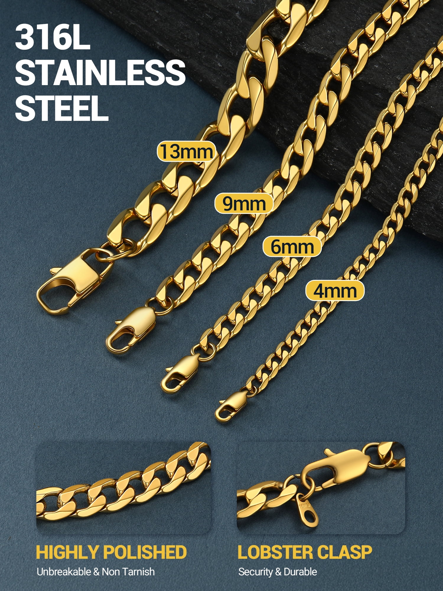 PROSTEEL Chain Necklace for Men 6mm Stainless Steel 14K Gold Plated Cuban 18 Inch Birthday Father Day Jewelry Gifts for Husband Dad Adults