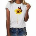 thumbnail image 3 of Blouse Été Manches Courtes T-shirt Femmes Tournesol Imprimé Col Rond Top, Blanc, XL, 3 of 5