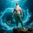 thumbnail image 4 of 5 Pcs Adult men Halloween Poseidon Costumes Cosplay God of The Sea Mermaid Pants Muscle Shirt Trident Scepter Wig Beard and King Crown, 4 of 6