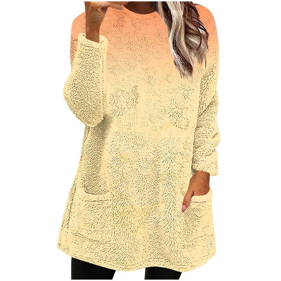 Lmnyox Fuzzy Fleece Long Pullover for Women Oversized Long Sleeve Crew Neck Thermal Sweatshirts with Pocket