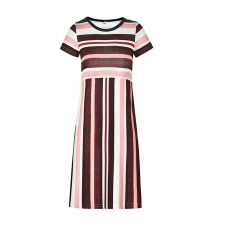 

DNDKILG Baby Toddler Girl Short Sleeve Dress Summer Striped Dresses Sundress Deep Red 2Y-6Y 90