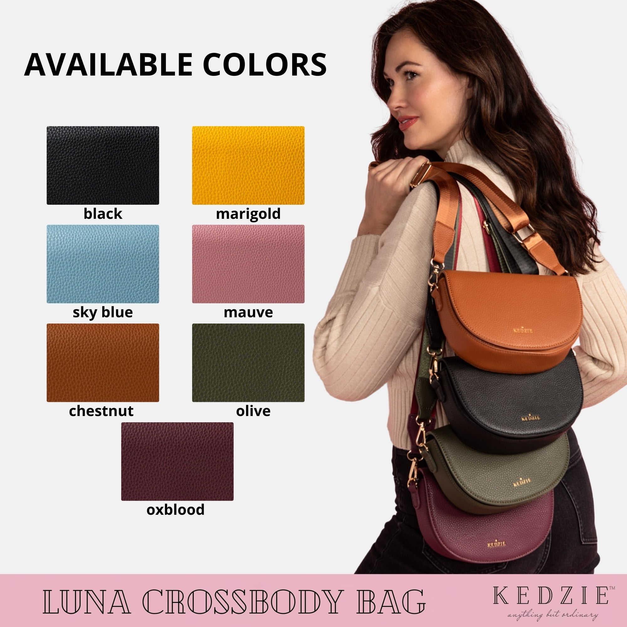 Kedzie Luna Crossbody Bag Shoulder Purse with Removable Strap, Oxblood (Women's)