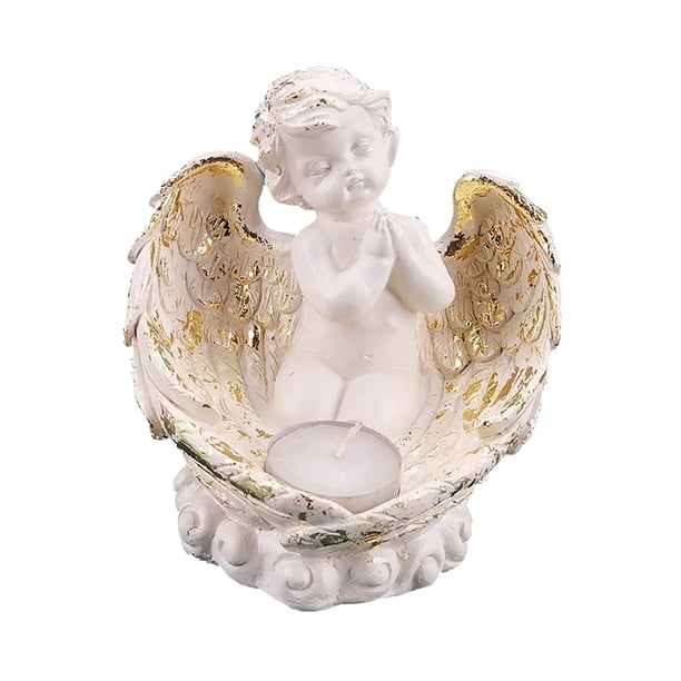 Estatua de ángel de ala de resina LED parpadeante, portavelas, adornos, figurita de ángel para encimera de jardín, decoración de repisa para Estilo B Gloria estatua de ángel