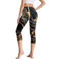 thumbnail image 2 of SCRAWLGOD Marble Print Black Golden Stretch Capri Leggings for Women, Lightweight High Waisted Athletic Yoga Pants with Pockets, Breathable Tummy Control Workout Leggings, M, 2 of 7