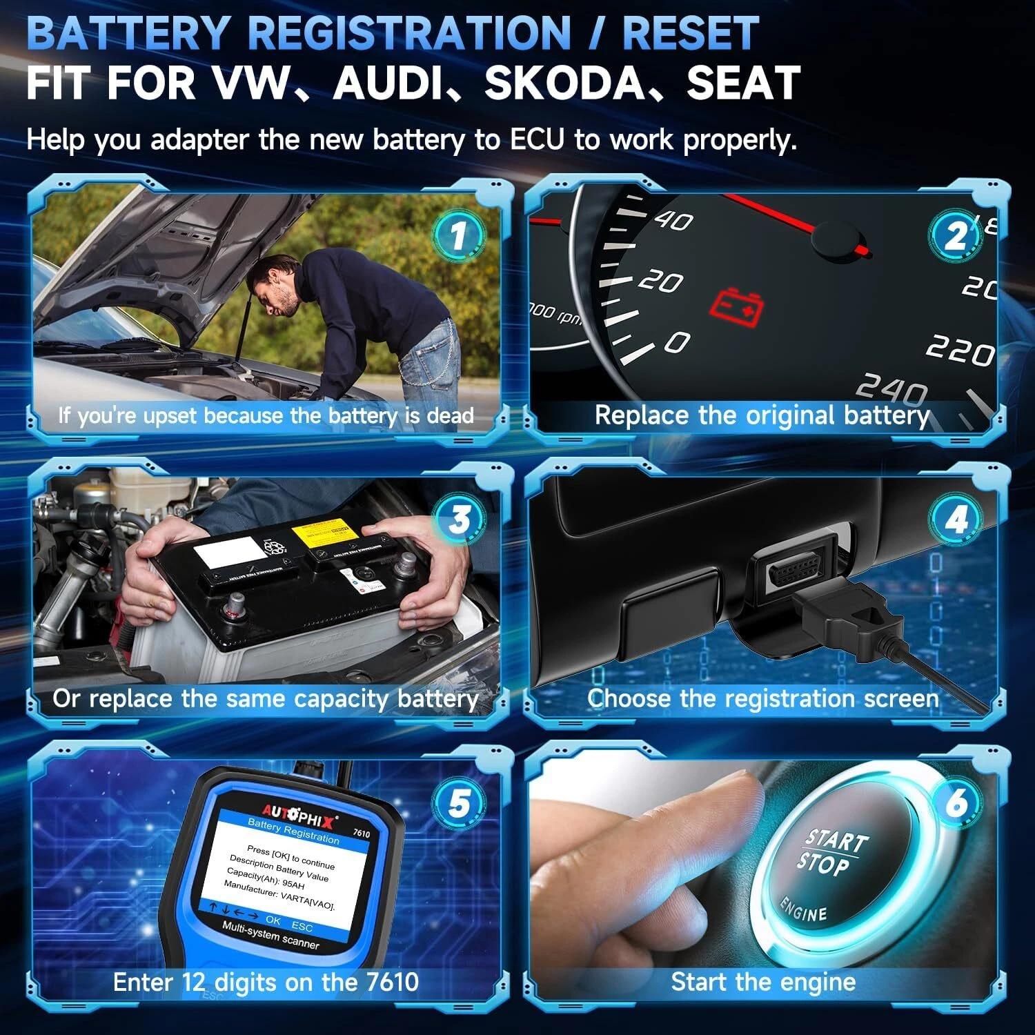 Autophix 7610 Automotive OBD2 Scanner Car All System Diagnostic Tool Code Reader Oil EPB Reset