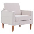 thumbnail image 3 of Linen Upholstered Accent Chair, Modern Armchair with Solid Wood Legs, Comfy Reading Arm Chair Single Sofa Chair with Solid Wood Frame for Living Room, Bedroom and Office, Creamy White, 3 of 7