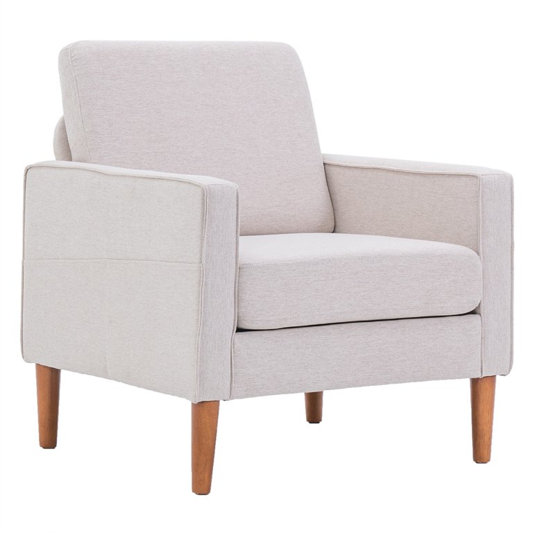 Hertford Upholstered Linen Blend Accent Chair with Wooden Legs and One Pillow Sand & Stable Fabric: Beige Linen Blend