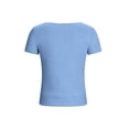 thumbnail image 5 of DeHolifer Women's Tops Crewneck Casual Printed Fake Two Piece Short Sleeve Summer Trendy Tee Tops Light Blue M, 5 of 7
