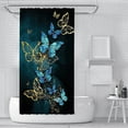 thumbnail image 2 of Gold and Blue Butterflies Pattern Shower Curtain Print Dark Blue Washable Bathroom Shower Curtain Spa Farmhouse Decoration Waterproof 72W x 78L(in), 2 of 6